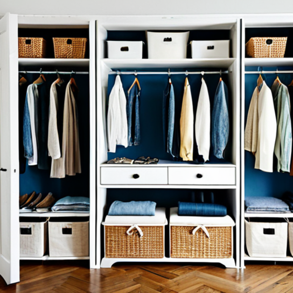 제로웨이스트 클로젯 만들기 위한 첫걸음 - **Prompt:** A bright and airy walk-in closet, organized by color and type of garment. Primarily feat...