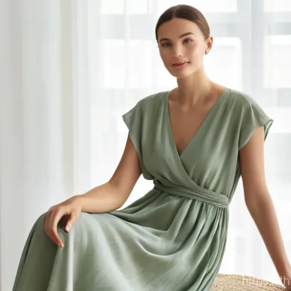 제로웨이스트 클로젯을 위한 원단 선택 가이드 - **Prompt 1: Natural Comfort and Serenity**
"A serene and elegant woman in her late 20s to early ...