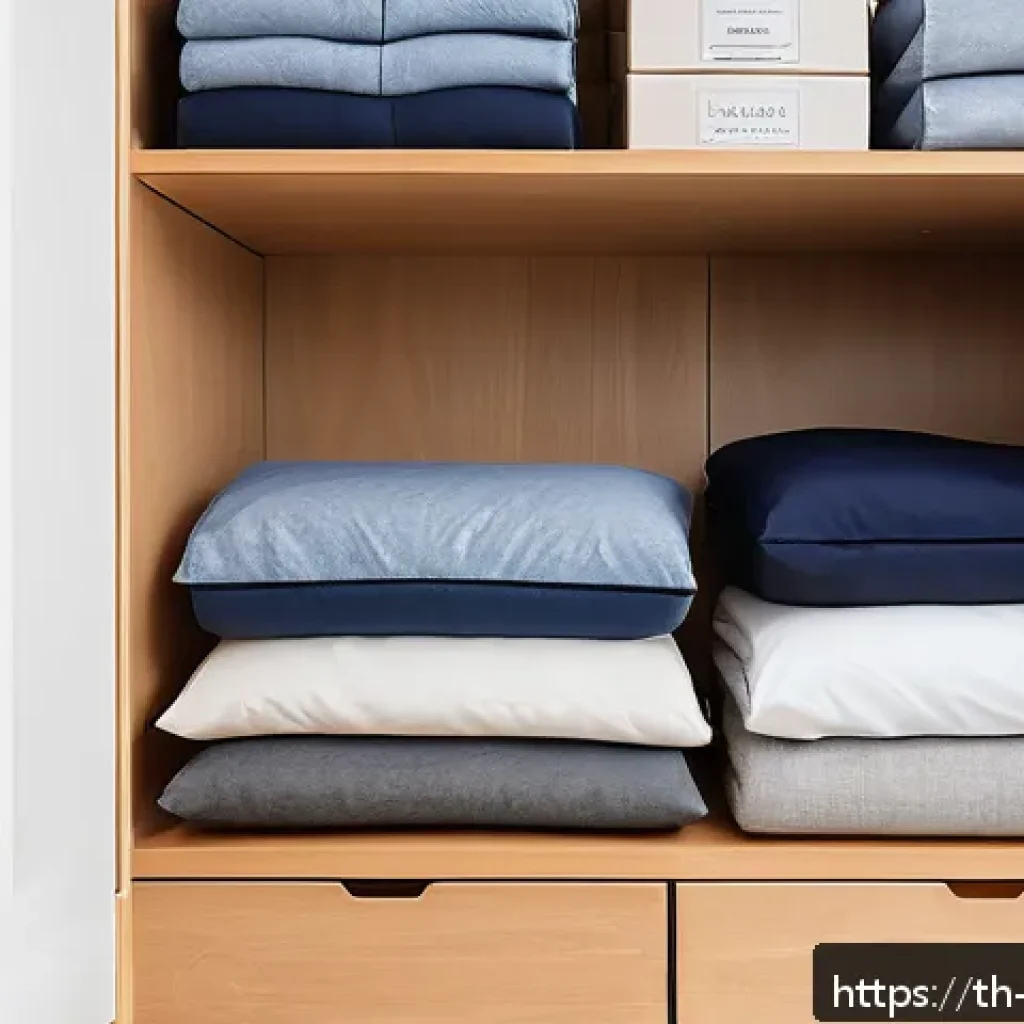 다층적 제로웨이스트 클로젯 관리 전략 - A neatly organized multi-tier wardrobe featuring natural fabric storage boxes and breathable cloth b...