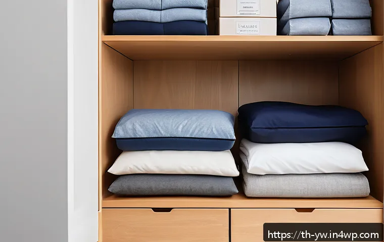 다층적 제로웨이스트 클로젯 관리 전략 - A neatly organized multi-tier wardrobe featuring natural fabric storage boxes and breathable cloth b...